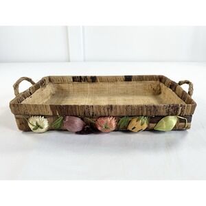 Vintage 70s Raffia Casserole Carrier Basket 3D Fruit Veggie Boho Pyrex Holder